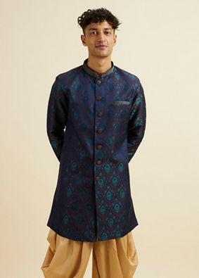 alt message - Manyavar Men Light Grey Paisley Printed Kurta Set image number 0